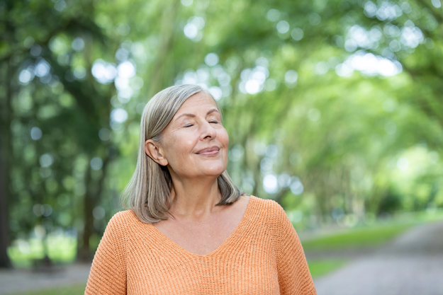 Elderly woman with short gray hair